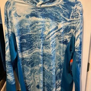 Blue and White Long Sleeve Shirt with hood